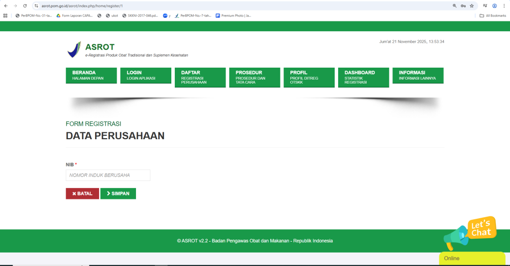 Gambar 2. Laman Form Registrasi Data Perusahaan